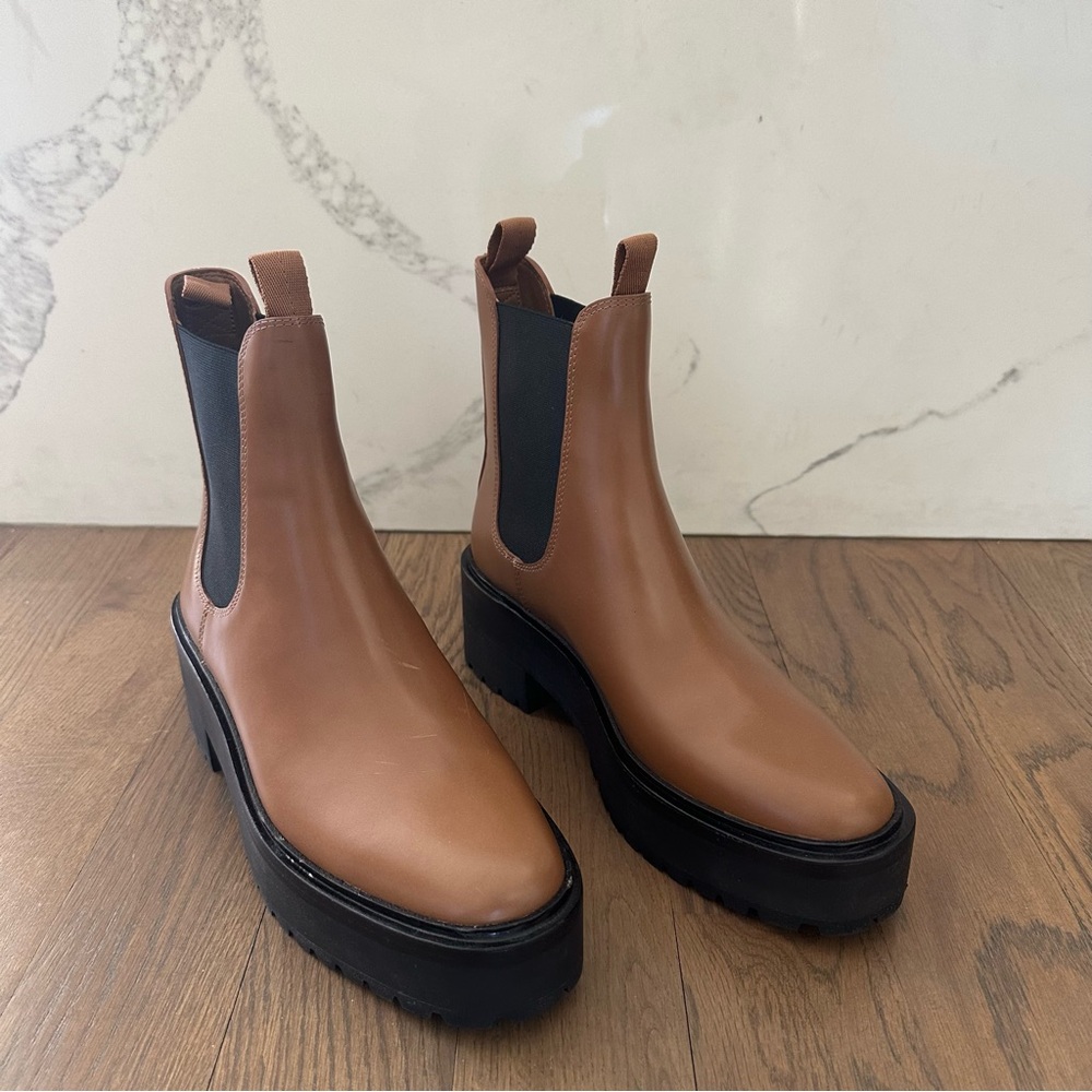 New Loeffler Randall Reggie Block Heel Chelsea Boot in Safari - Camel Black 9 M